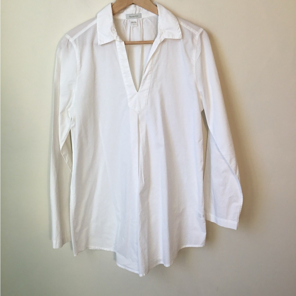 Garnett HillWhite Washed Cotton Deep V-Neck Tunic